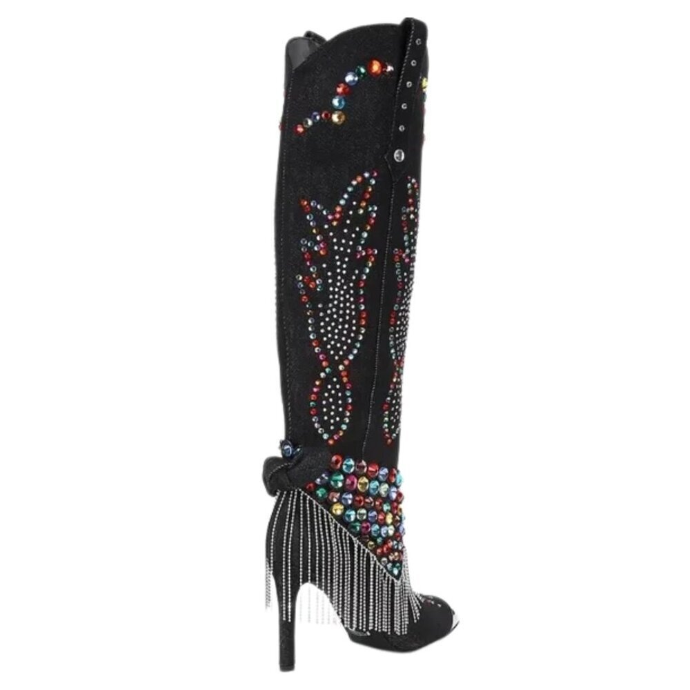 NEW Gianni Bini Kaitrin Rainbow Rhinestone Fringe Over the Knee Tall Boots - Picture 3 of 5